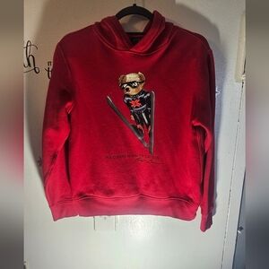 Polo Ralph Lauren Red Hoodie Ski Bear Boys Lg 14/16